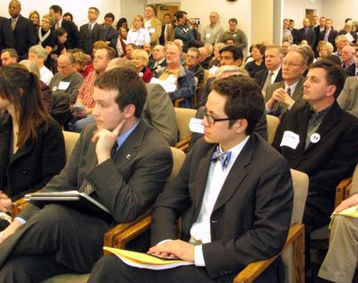 Proponents and opponents packed a hearing room near the state Capitol on Thursday as lawmakers discussed a bill to grant most of the same legal rights and responsibilities of spouses to same-sex couples. The bill does not, however, allow same-sex marriage.  (RICHARD ROESLER / The Spokesman-Review)