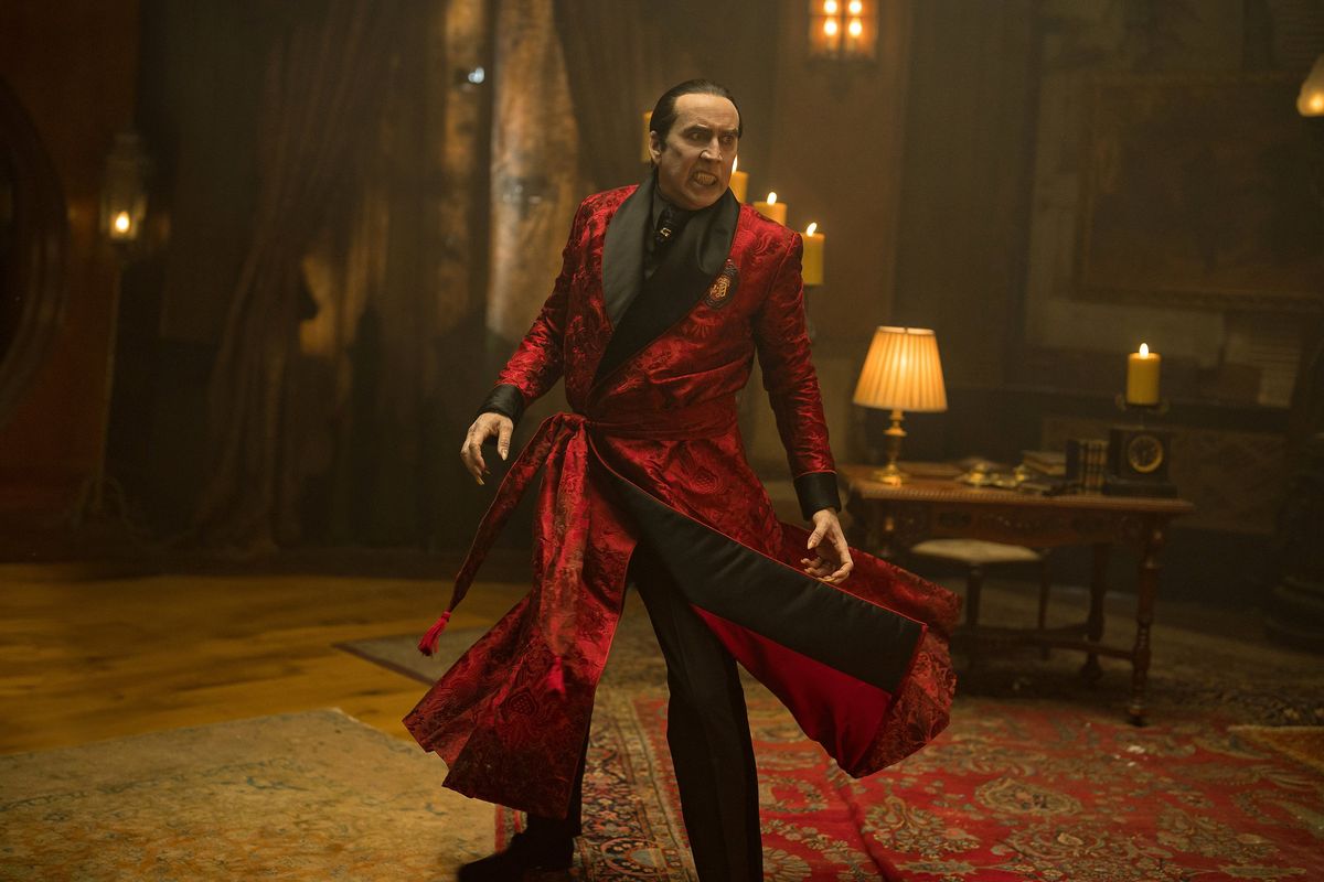 Nicolas Cage as Dracula in "Renfield," directed by Chris McKay.   (Universal Pictures)
