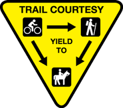 On most trails bikes yield to hikers and everyone yields to horses.  (Courtesy of the National Park Service)