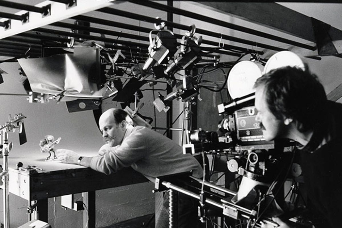 Will Vinton, left, on the set of a California Raisins shoot in a scene from the documentary “Claydream.”  (Oscilloscope)