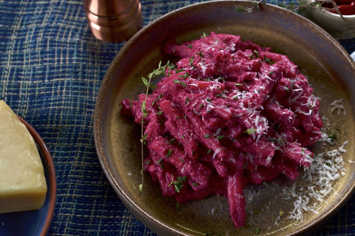 Beet and walnut pasta sauce.  (Ricky Webster/For The Spokesman-Review)