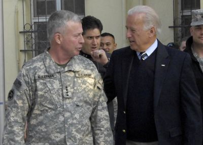 Vice President-elect Joe Biden meets Saturday in Kabul with U.S. Gen. David McKiernan, head of the NATO-led  International Security Assistance Force in Afghanistan.  (Associated Press / The Spokesman-Review)