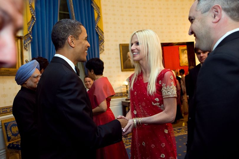 This photo released by the White House Nov. 27, 2009, shows President Barack Obama greeting  Michaele and Tareq Salahi, right, at a State Dinner hosted by Obama for Indian Prime Minister Manmohan Singh at the White House in Washington Tuesday, Nov. 24, 2009.  The Secret Service is looking into its own security procedures after determining that the uninvited Virginia couple managed to slip into the dinner. (Samantha Appleton / The White House)