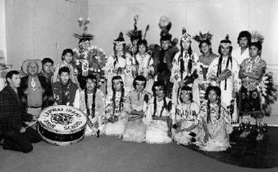 
This group of Lapwai High School students dressed in their traditional costumes to perform native dances for Pullman Elementary School students in 1953. The performances were also broadcast on Washington State University's educational television station. 
 (Photo archive/ / The Spokesman-Review)