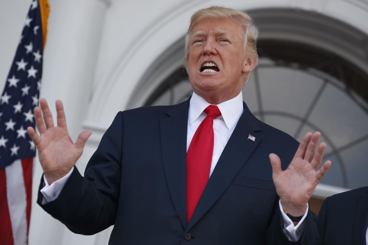 President Donald Trump speaks to reporters before a security briefing at Trump National Golf Club in Bedminster, N.J., Thursday, August 10, 2017. (Evan Vucci / Associated Press)