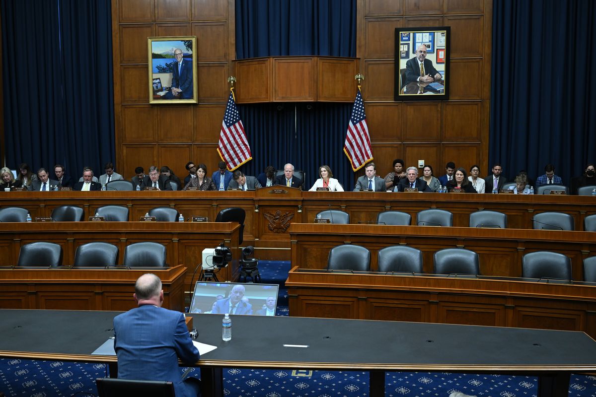 UnitedHealth Group CEO Andrew Witty before lawmakers Wednesday. Witty said the personal information of about 1 in 3 Americans might be affected by the Change Healthcare hack, which was detected Feb. 21, and that the firm was still reviewing the extent of the theft. MUST CREDIT: Matt McClain/The Washington Post  (Matt McClain/The Washington Post)