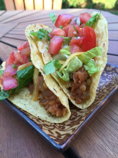 Red Lentil Tacos are a great way to expand the meatless options for everyone at the taco bar. It tastes a lot like traditional ground beef filling. Just pile it high with your favorite toppings. (Lorie Hutson / The Spokesman-Review)