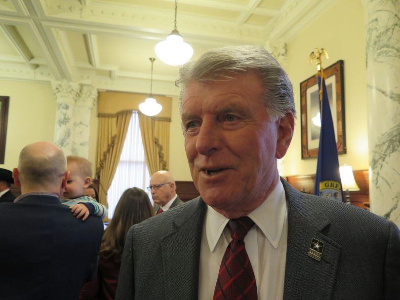 Idaho Gov. Butch Otter speaks briefly with reporters in his office on Wednesday, March 28, 2018, after a ceremonial signing for a suicide prevention bill. (The Spokesman-Review / Betsy Z. Russell)