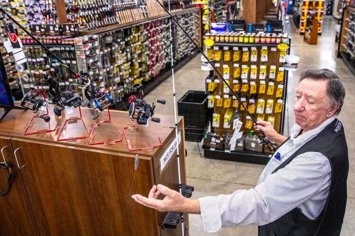 John Snaza talks about his recommendations for catching walleye at North 40 Outfitters in Lewiston, Idaho, on March 6, 2024.  (August Frank/Lewiston Tribune)