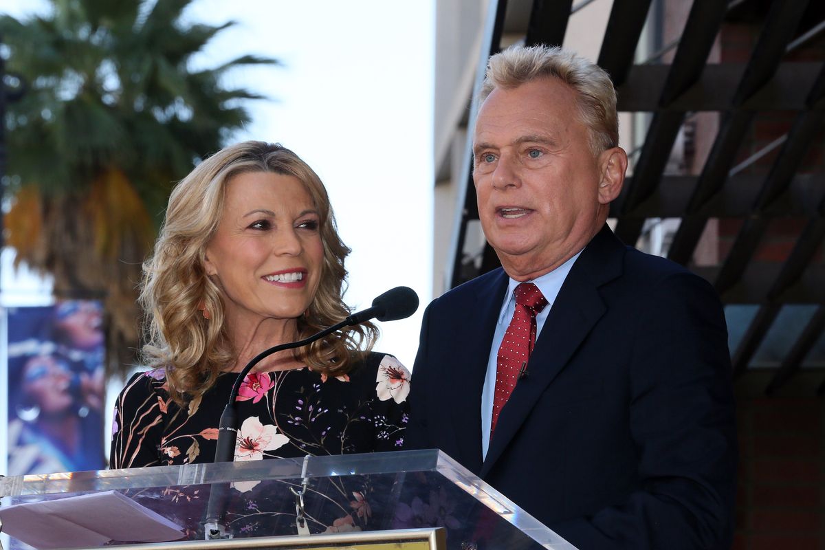Vanna White, left, and Pat Sajak attend a ceremony honoring Harry Friedman with a star on the Hollywood Walk of Fame on Nov. 1, 2019, in Hollywood, Calif.  (David Livingston)