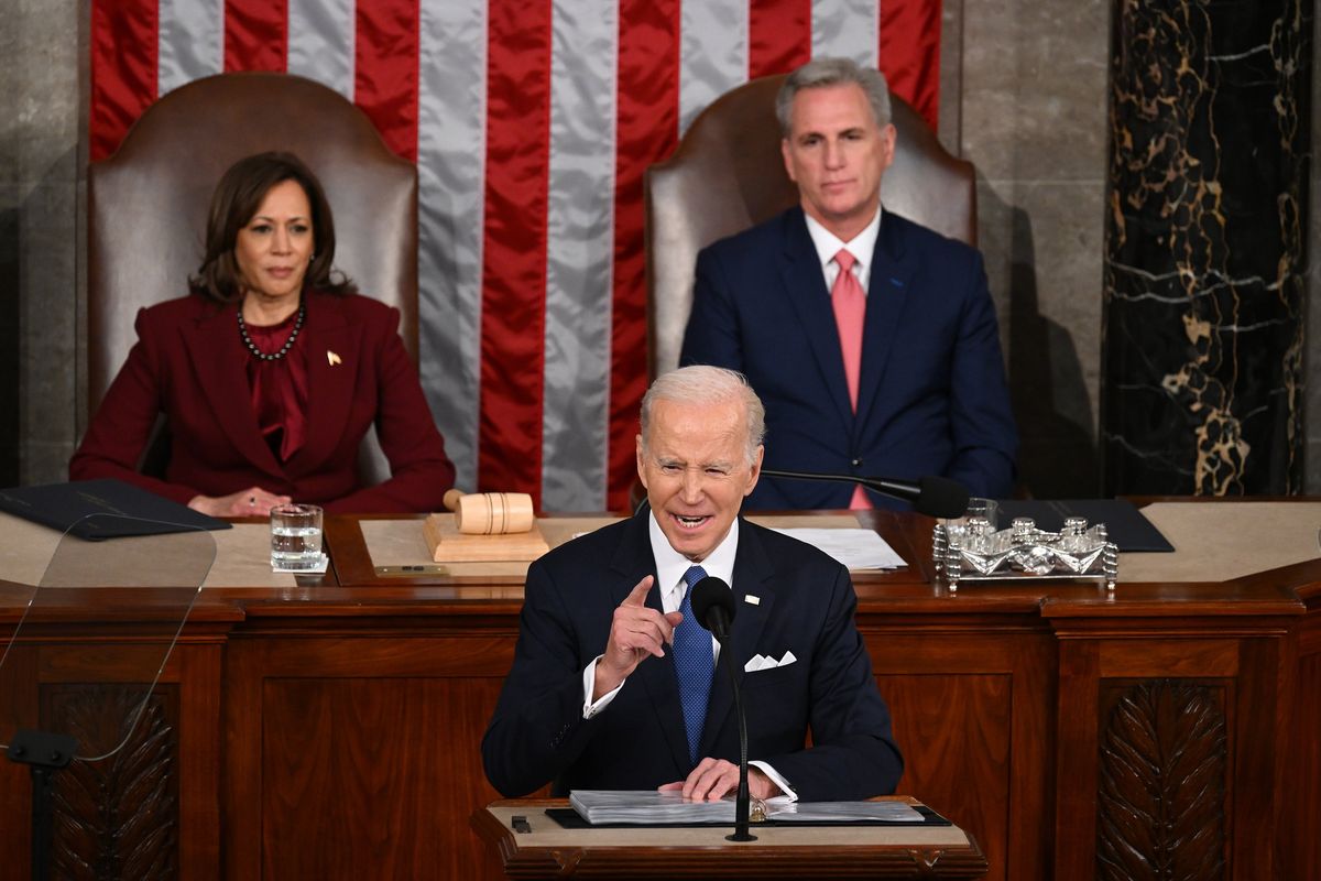 President Joe Biden delivers his State of the Union speech to a joint session of Congress at the U.S. Capitol in Washington, D.C., on Tuesday.  (Kenny Holston/The New York Times)