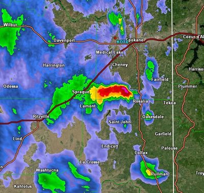 Lightning flashed more than 1,000 times early Tuesday in the Inland Northwest as storms rolled through the region. This band arrived in Spokane before 3 a.m.  (National Weather Service)