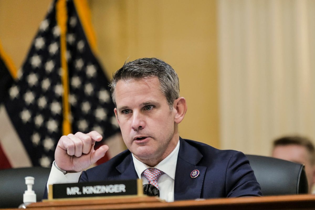 Rep. Adam Kinzinger (R-Ill.) delivers remarks during the 9th public hearing of the House committee investigating the Jan. 6 attack on Capitol Hill in Washington on Thursday, Oct. 13, 2022. The committee is planning on Thursday to present a sweeping summation of its case against former President Donald J. Trump at what could be its final public hearing, seeking to reveal damning new evidence about Mr. Trump