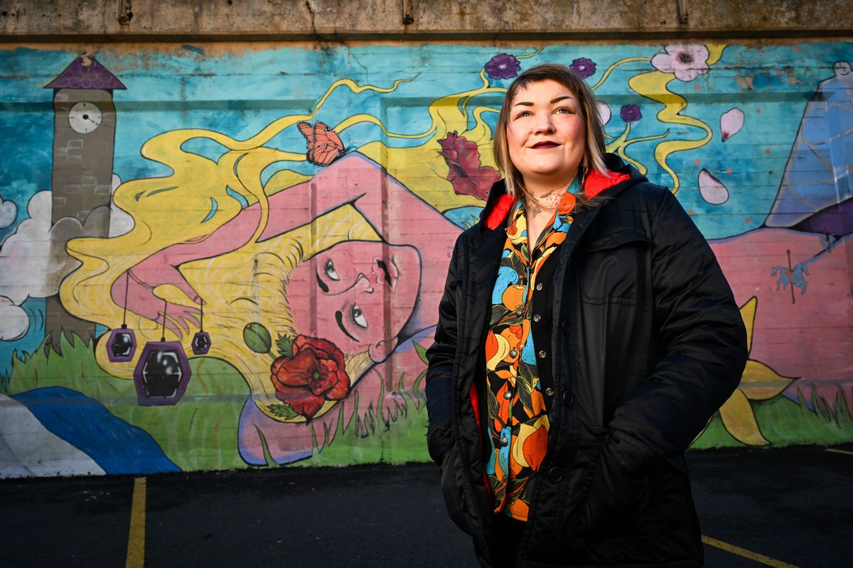 Artist Shelby Allison has been a part of many public art projects, including the mural she painted with Susan Webber along the railway viaduct in downtown Spokane near Stevens Street.  (Jesse Tinsley/THE SPOKESMAN-REVIEW)