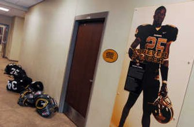 
A memorial for former Missouri linebacker Aaron O'Neal hangs outside the meeting room named for him on Tuesday.Associated Press
 (Associated Press / The Spokesman-Review)