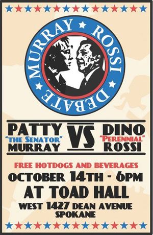 Poster for Spokane Democrats' party to watch Murray Rossi debate (Spokane County Democratic Party)