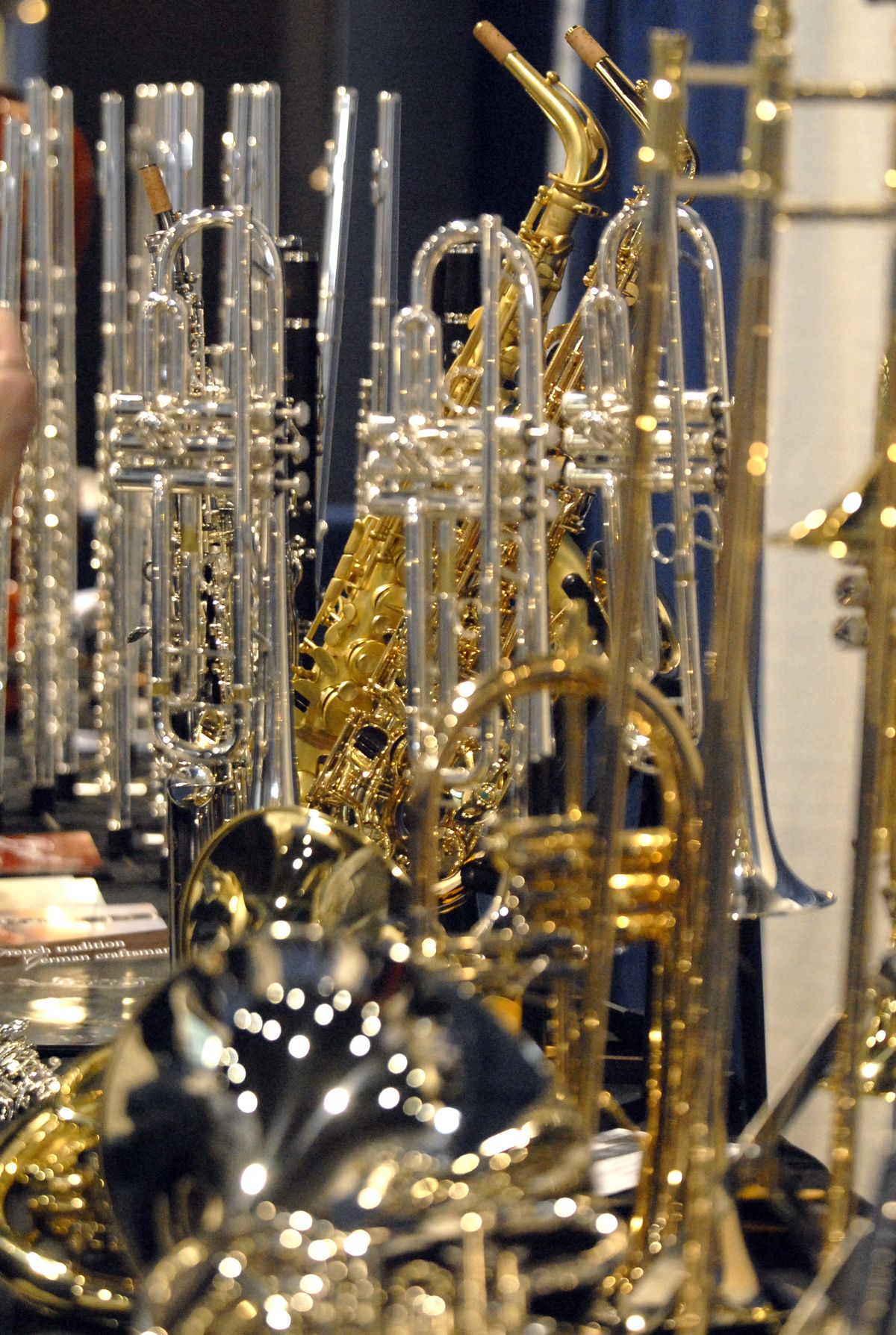 Brass and woodwind instruments were on display in the exhibit area  at the Convention Center. About 1,600 students attended the conference. (Jesse Tinsley / The Spokesman-Review)