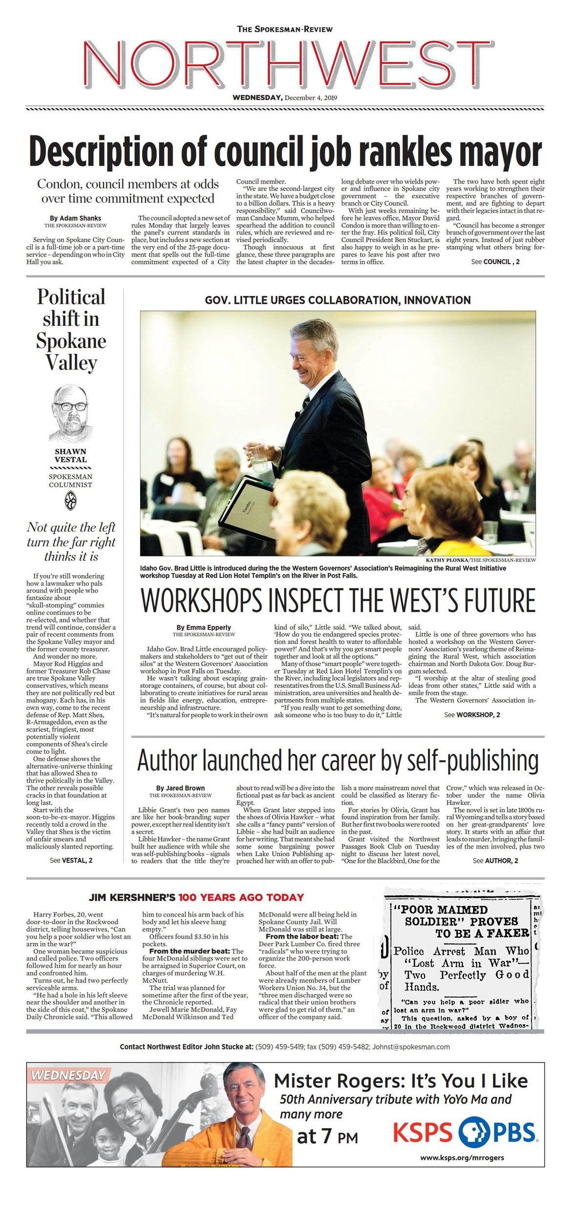 Northwest Front Page for Dec. 9, 2019 The SpokesmanReview