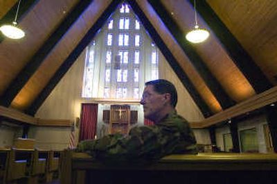 
Lt. Col. Jeffrey Neuberger is an ordained Episcopal minister and a chaplain at Fairchild Air Force Base. The base chapel's exterior has no specific symbols because its mission is to encompass all religions. 
 (Photos by CHRISTOPHER ANDERSON / The Spokesman-Review)