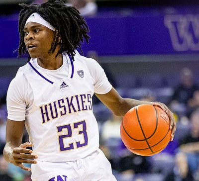 Washington guard Keyon Menifield handles the ball against USC during a Pac-12 Conference game Friday in Seattle.  (Courtesy of UW Athletics)