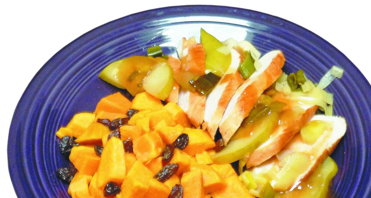 Fresh apples add flavor and texture to turkey tenderloin to make harvest turkey saute. Serve over Autumn Sweet Potatoes, made with boiled sweet potatoes tossed with raisins.