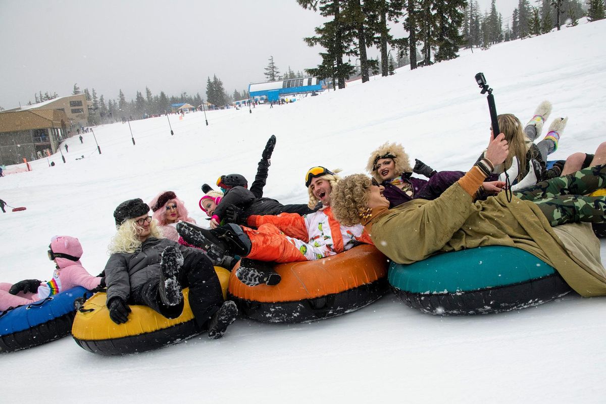 Drag tubing is one of the events at Winter PrideFest, organized by OUT Central Oregon at Mt. Bachelor. (Brenda Berry / COURTESY)