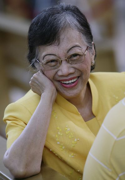 In this Sunday Aug. 17, 2008 file picture, cancer-stricken former Philippine President Corazon Aquino smiles to friends inside the church at the Ateneo de Manila University in suburban Quezon City, Philippines. Aquino, who swept away a dictator and then sustained democracy by fighting off seven coup attempts in six years, has died, her family said Friday, July 31, 2009. She was 76. (AP Photo/Aaron Favila) (Aaron Favila / The Spokesman-Review)