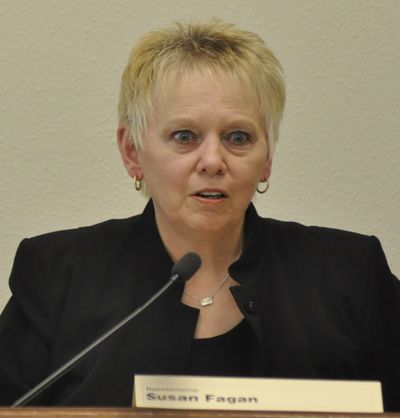 OLYMPIA -- Former Rep. Susan Fagan, R-Pullman, at a meeting of the joint legislative committee on public school funding in April 2014. Fagan resigned May 1, 2015, amid an investigation by the Legislative Ethics Board. (Jim Camden/Spokesman-Review)