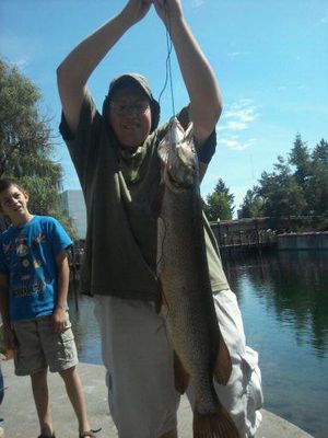 Joe Buster, of Spokane, landed this northern pike in Riverfront Park across from the Looff Carrousel while fishing for trout on Saturday, Aug. 13, 2011 -- two days before his 18th birthday. He said the fish measured 42 inches long.  (Courtesy Buster / The Spokesman-Review)