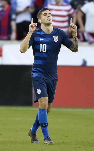 United States midfielder Christian Pulisic celebrates his during the first half of an international friendly soccer match against Chile, Tuesday, March 26, 2019, in Houston. (Eric Christian Smith / Associated Press)