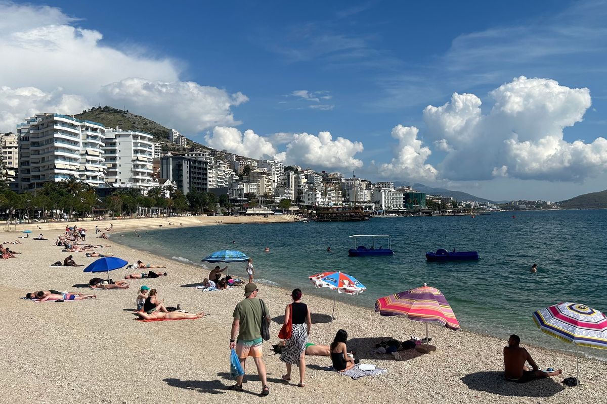 The beach at Sarandë, a town that sits on Albania’s southern coast fronting the Ionian Sea.  (Dan Webster/For The Spokesman-Review)