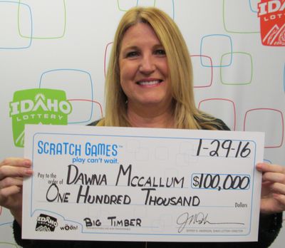 Dawna McCallum of Cheney won $100,000 in an Idaho Lottery scratch game called Big Timber. Four years ago, she won $52,000 in the Idaho Lottery. (Idaho Lottery photo)