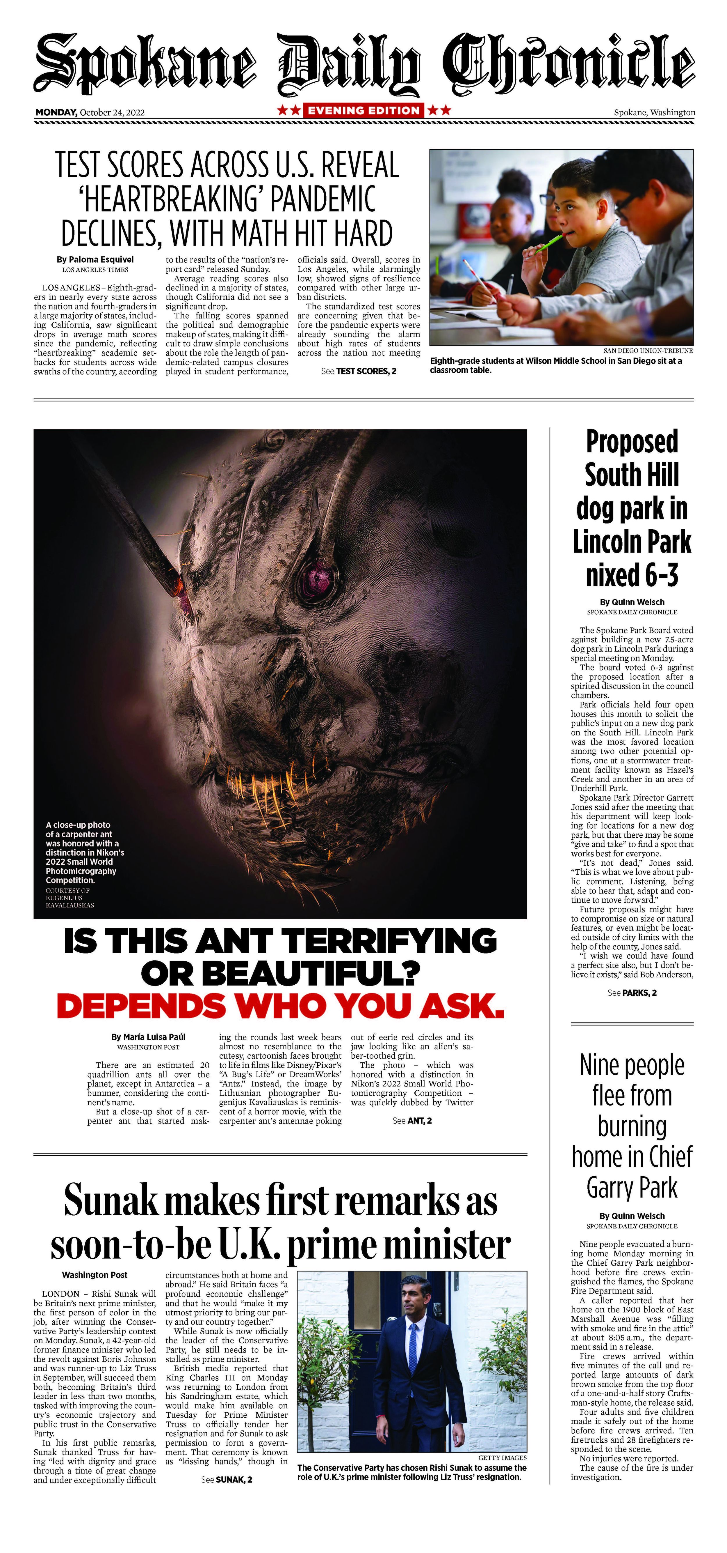 The Chronicle Front Page for Oct. 24, 2022 The SpokesmanReview