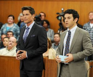 Rob Lowe, left, and Fred Savage appear in a scene from "The Grinder," premiering Sept. 29, on Fox. (Ray Mickshaw/FOX via AP)