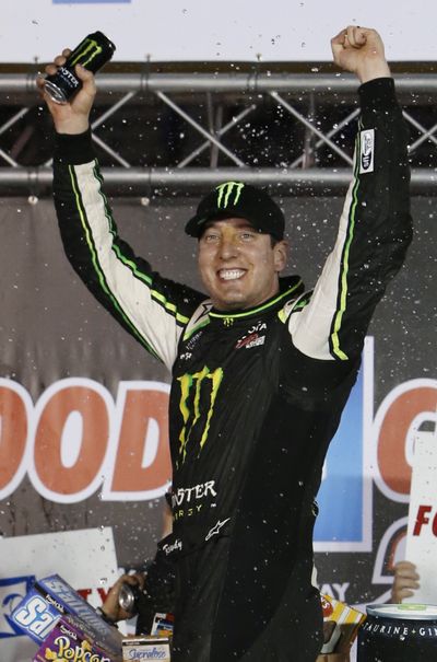 Kyle Busch celebrates his Nationwide win Friday. (Associated Press)