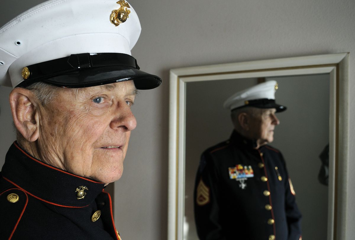 Art Anderson served in the Marines aboard a tank in WWII and the Korean War.  (Photos by DAN PELLE / The Spokesman-Review)