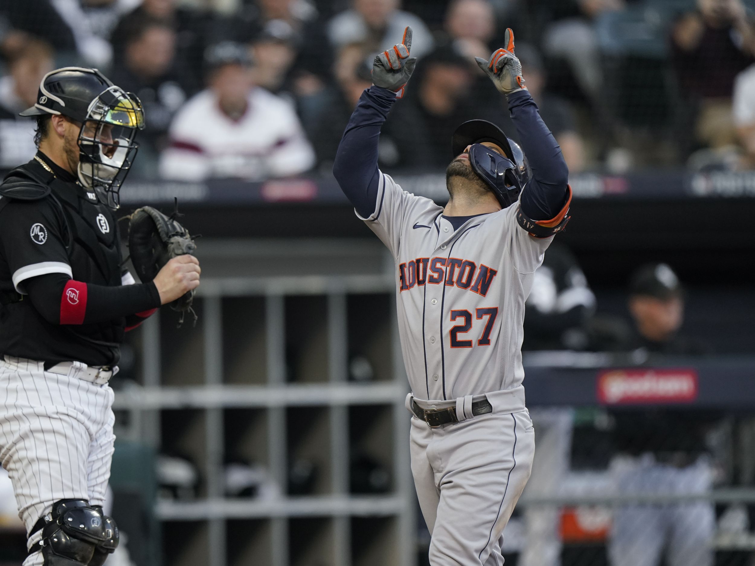 Houston Astros center fielder Jake Meyers (6) gets interviewed