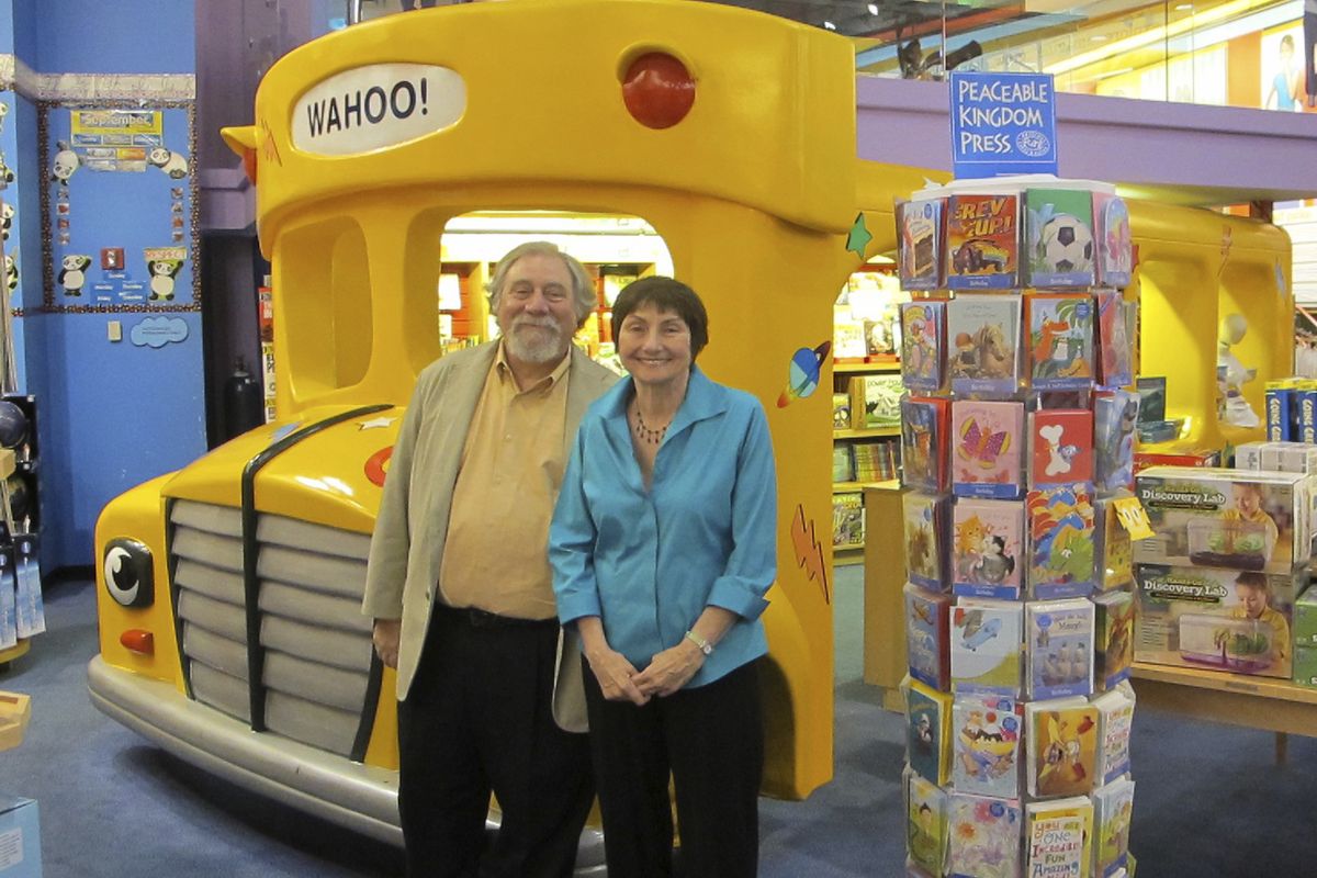 This handout photo provided by Scholastic shows author Joanna Cole, right, and illustrator Bruce Degen. Cole, whose "Magic School Bus" books transported millions of young people on extraordinary and educational adventures, has died at age 75. With the ever maddening but inspired Ms. Frizzle, based in part on a teacher Cole had growing up, leading her students on journeys that explored everything from the solar system to underwater, "Magic School Bus" books have sold tens of millions of copies and were the basis for a popular animated TV series and a Netflix series. Plans for a live-action movie with Elizabeth Banks as Ms. Frizzle were recently announced.  (HONS)