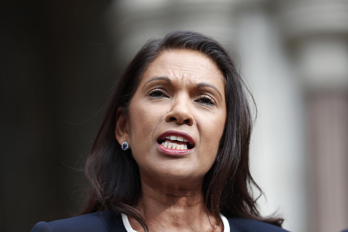 Anti Brexit campaigner Gina Miller speaks to the media outside the High Court in London, Friday, Sept. 6, 2019. The High Court has rejected a claim that Prime Minister Boris Johnson is acting unlawfully in suspending Parliament for several weeks ahead of the country’s scheduled departure from the European Union. (Alastair Grant / Associated Press)