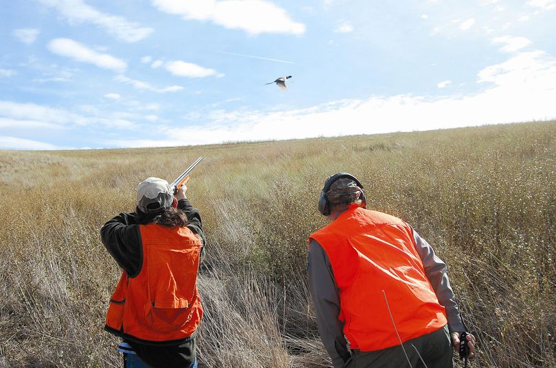 A first-time hunter takes a shot at a pheasant during an Idaho Department of Fish and Game hunting clinic. (COURTESY PHOTO)
