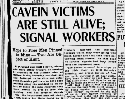 When rescuers got within 50 feet of the site, they believed they heard tapping from the two men, indicating that they were “well and safe.” (Spokane Daily Chronicle archives)
