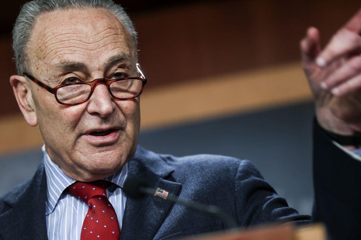 Senate Majority Leader Chuck Schumer of New York, holds a news conference, Thursday, March 25, 2021 on Capitol Hill in Washington. (Jonathan Ernst)