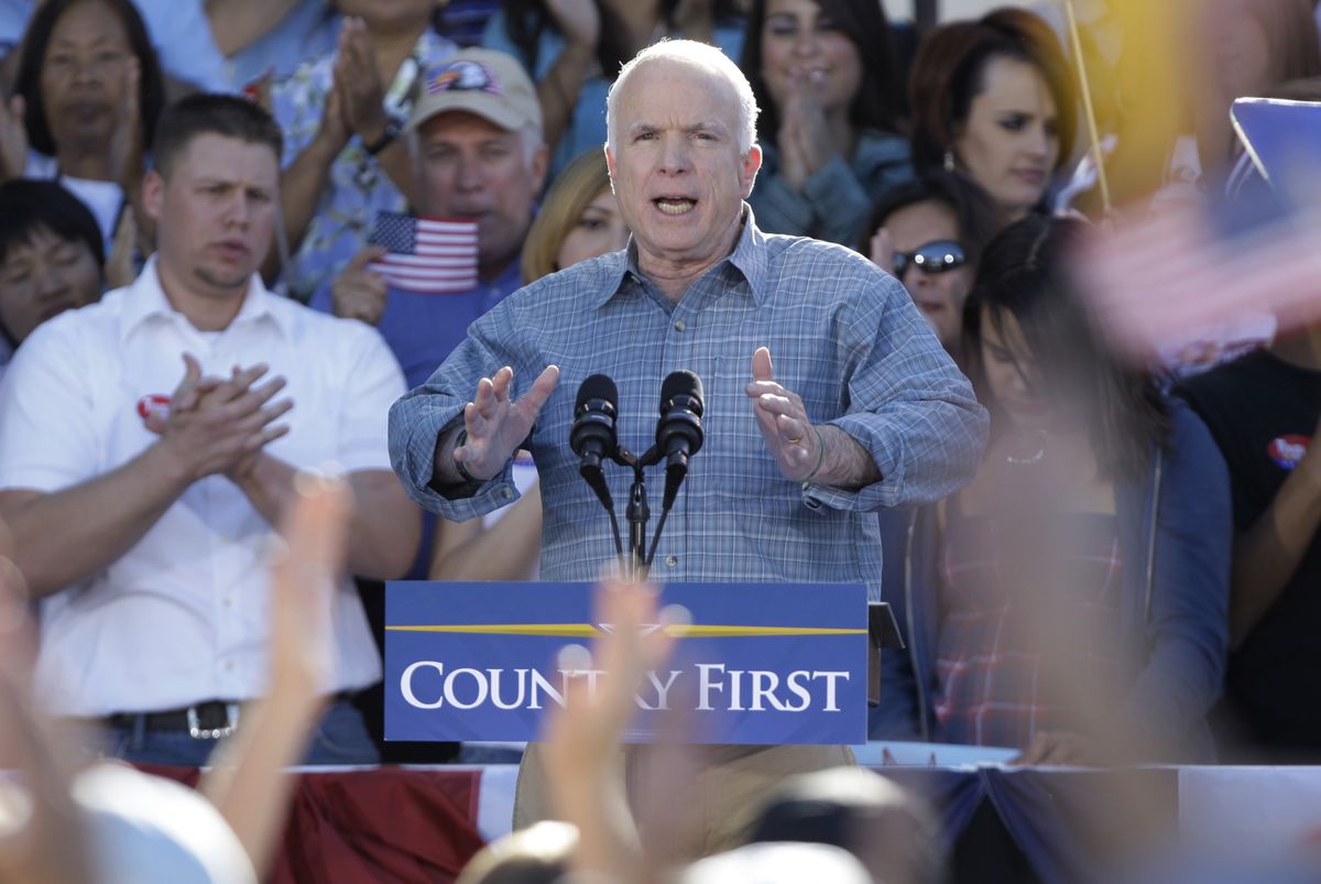 Sen. John McCain, R-Ariz., speaks at a rally in the Old Mesilla Plaza in Mesilla, N.M., on Saturday.  (Associated Press / The Spokesman-Review)