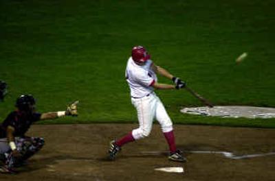 
Spokane catcher Mike Nickeas belts a two-out, two run home run in the third inning at Avista Stadium on Monday night. 
 (Kathryn Stevens / The Spokesman-Review)