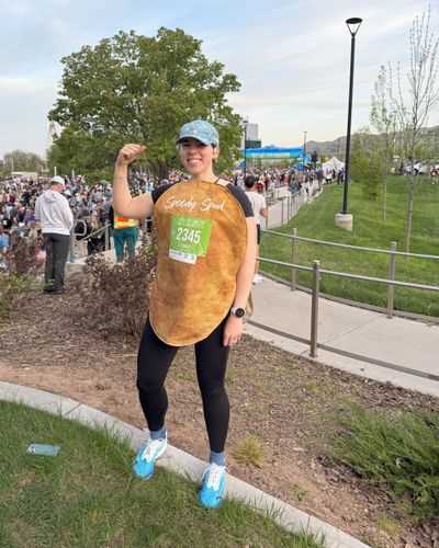 Ainsley Chapman, seen before the start of the Salt Lake City Half Marathon in April, was picked as Potatoes USA’s Speedy Spud mascot.  (Erin Bracken/Potatoes USA)