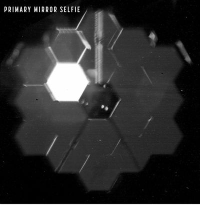 The James Webb Space Telescope takes a “selfie” created using a specialized pupil imaging lens inside of the NIRCam instrument that was designed to take images of the primary mirror segments instead of images of space.  (HOGP)