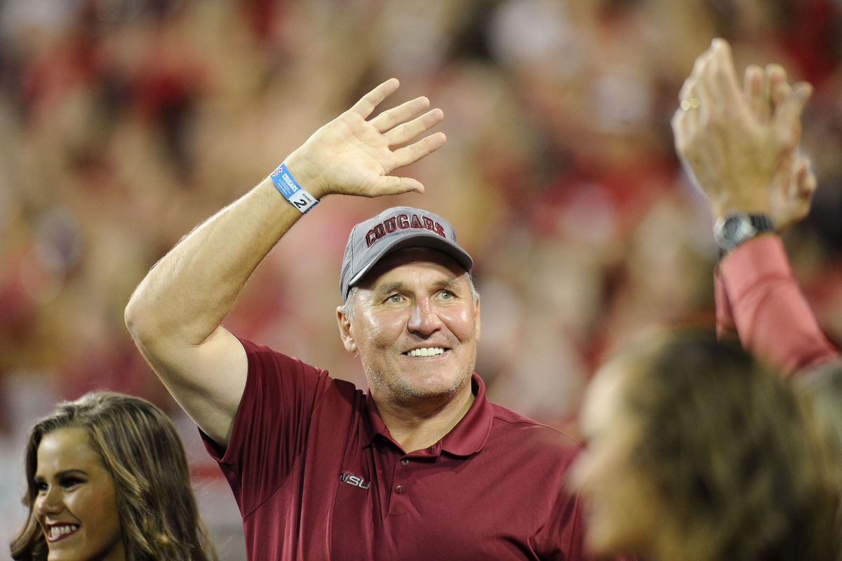 Former Washington State quarterback Mark Rypien was on hand and wearing his Cougar gear to watch his nephew, Boise State quarterback Brett Rypien  take on the Cougars  on Sept. 9, 2017, at Martin Stadium in Pullman. (Tyler Tjomsland / The Spokesman-Review)