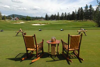 
The practice range at Gozzer Ranch Golf and Lake Club looks like many of the holes on the course, with bunkers and rolling hills. 
 (Jesse Tinsley / The Spokesman-Review)