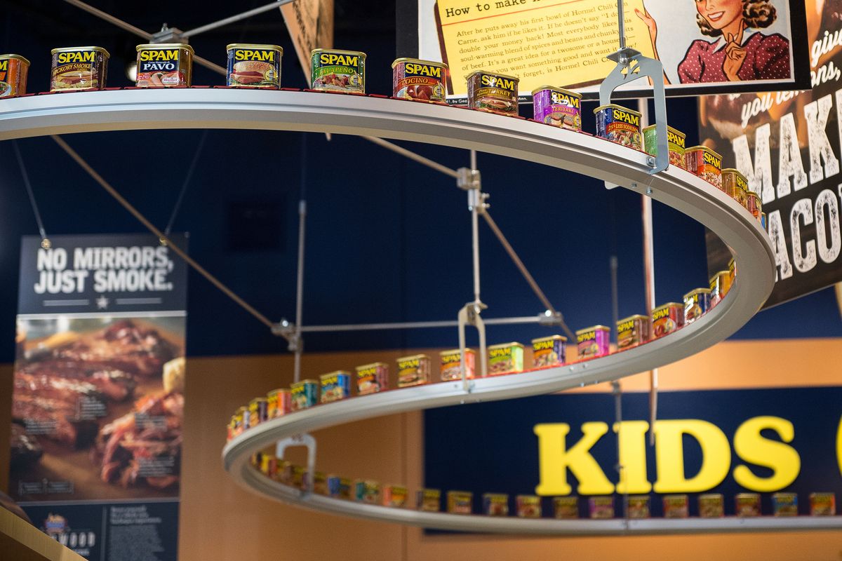 A 390-foot long conveyer belt carried spam throughout the Spam Museum.   (Aaron Lavinsky/Minneapolis Star Tribune/TNS)