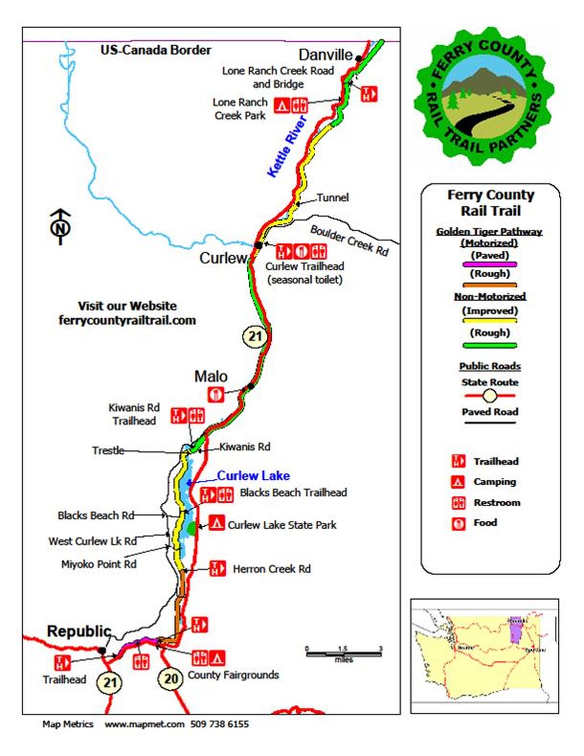 Ferry County Rail Trail map shows areas that have been surfaced through May 2017. (Ferry County Rail Trail Partners)